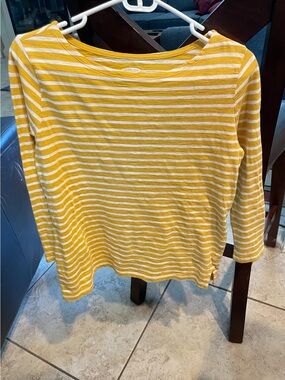 Old Navy Yellow & White Striped Boat Neck Long Sleeve Tee